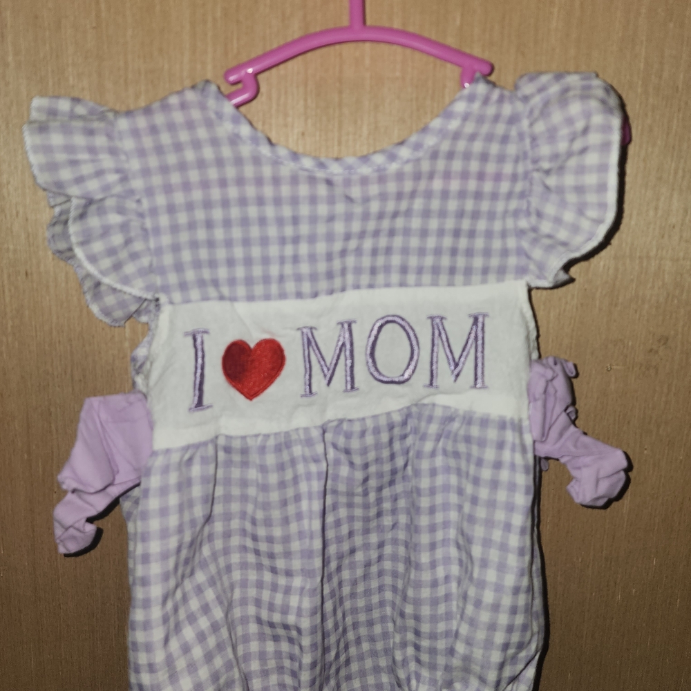 Purple Gingham Baby Dress with Heart Embroidery